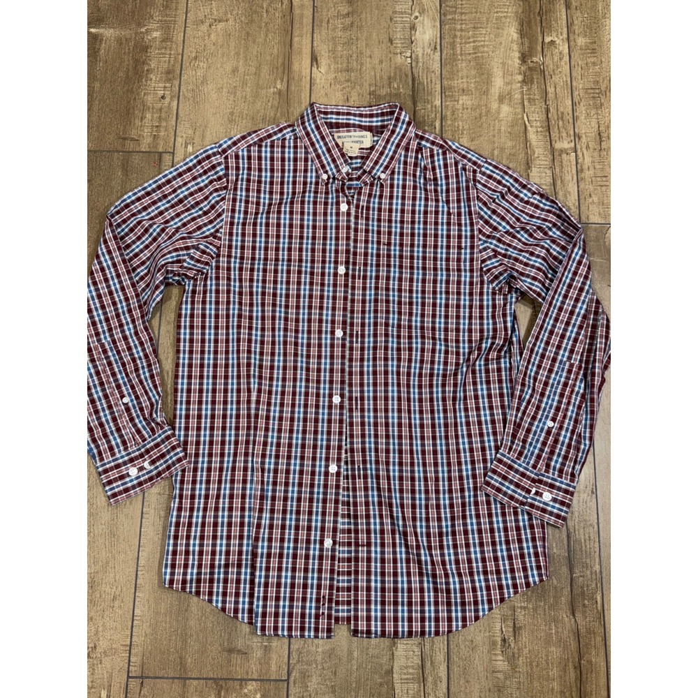 Duluth Trading men's M Wrinklefighter Slim Fit Plaid Lg Sleeve Button Down Shirt